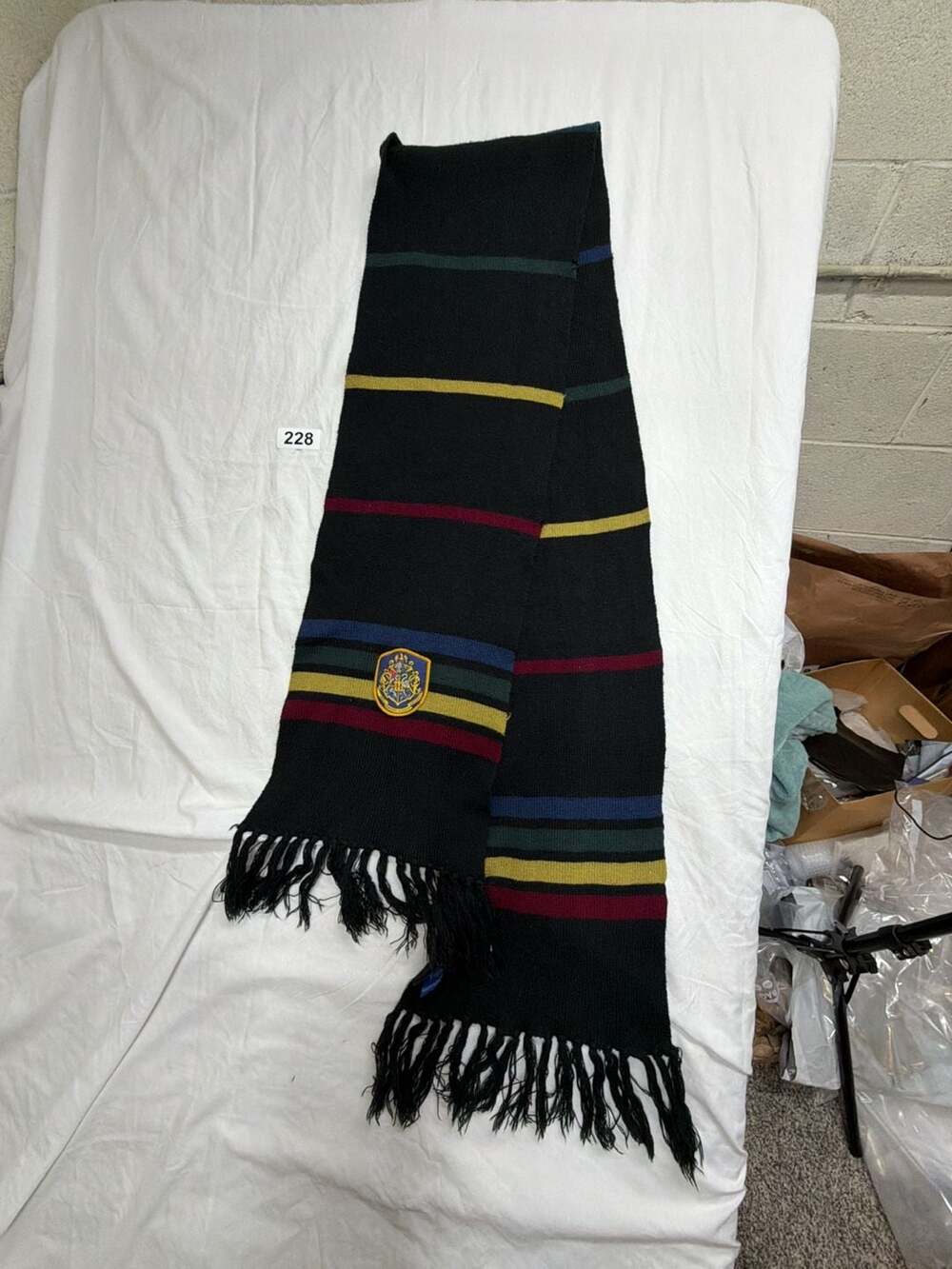 Harry Potter Hogwarts Crest Striped Knit Winter Scarf with Fringe Elope